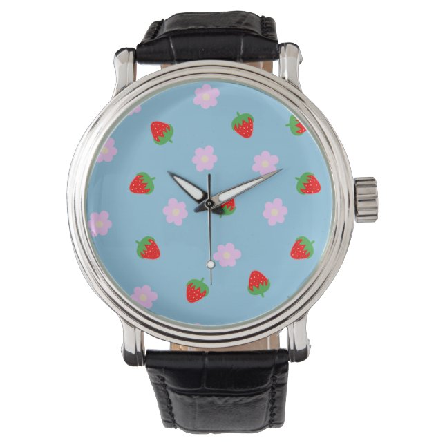 Strawberries & Flowers Horloge (Voorkant)