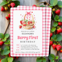 Strawberries hearts pink bow Berry First Birthday