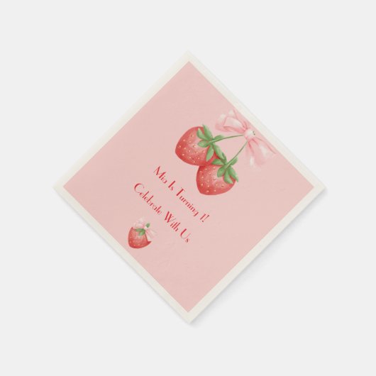 STRAWBERRIES PINK BOW BIRTHDAY SERVET (Hoek)