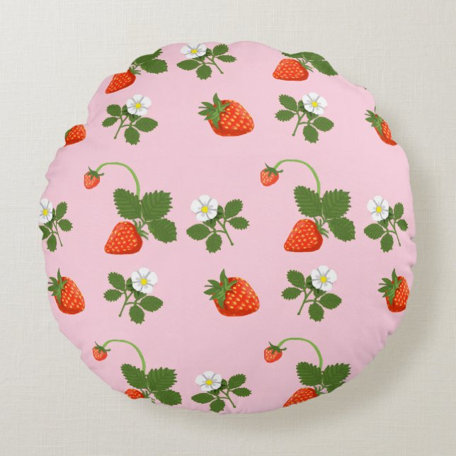 Strawberries Rond Kussen (Voorkant)