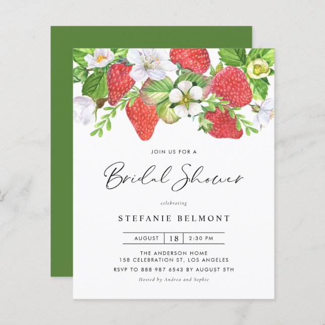 Strawberries Summer Bridal Shower Invitation (Voorkant / Achterkant)