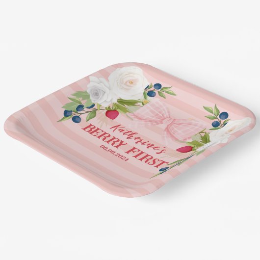 Strawberry 1st Berry First strawberry Birthday Papieren Bordje (Gebogen)