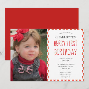 Strawberry 1st Birthday Berry First Photo Party Kaart