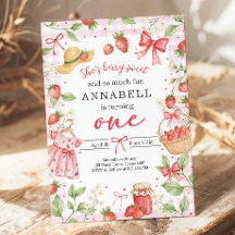 Strawberry 1st Birthday Invite First Berry Sweet