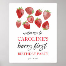 Strawberry 1st Birthday Welcome Sign. Berry First