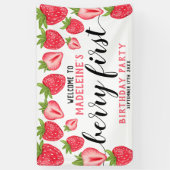 Strawberry 1st jarig feest Berry First Welkom Spandoek (Verticaal)