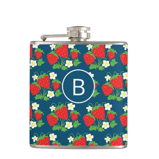 Strawberry and Flower Blue Pattern Monogrammed Heupfles (Voorkant)