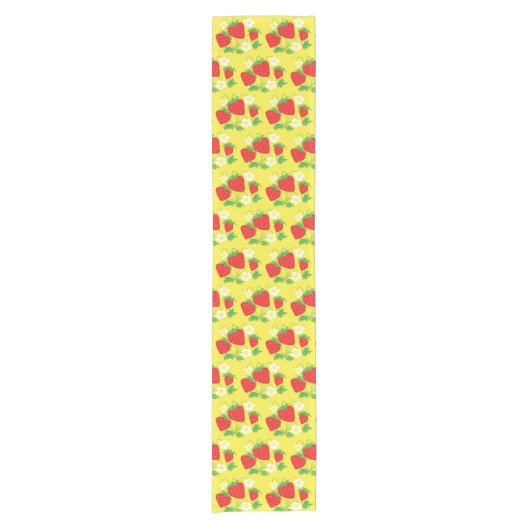 Strawberry and Flower Yellow Pattern Korte Tafelloper (Voorkant)