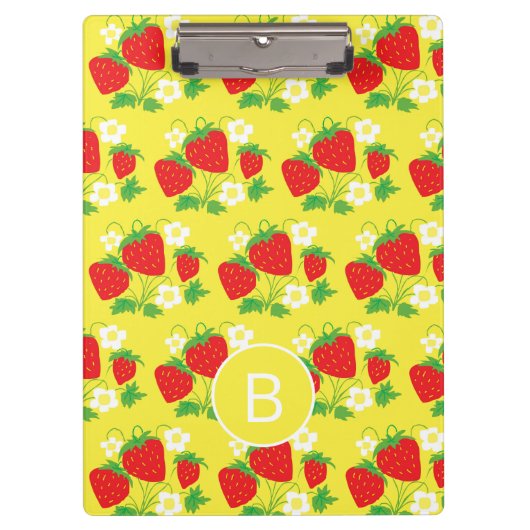 Strawberry and Flower Yellow Pattern Monogrammed Klembord (Voorkant)
