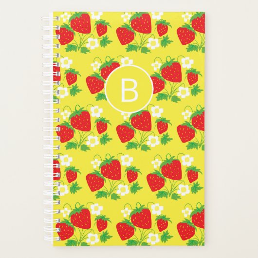 Strawberry and Flower Yellow Pattern Monogrammed Planner (Voorkant)