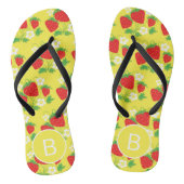 Strawberry and Flower Yellow Pattern Monogrammed Teenslippers (Voetbed)