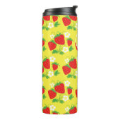 Strawberry and Flower Yellow Pattern Monogrammed Thermosbeker (Gedraaid links)