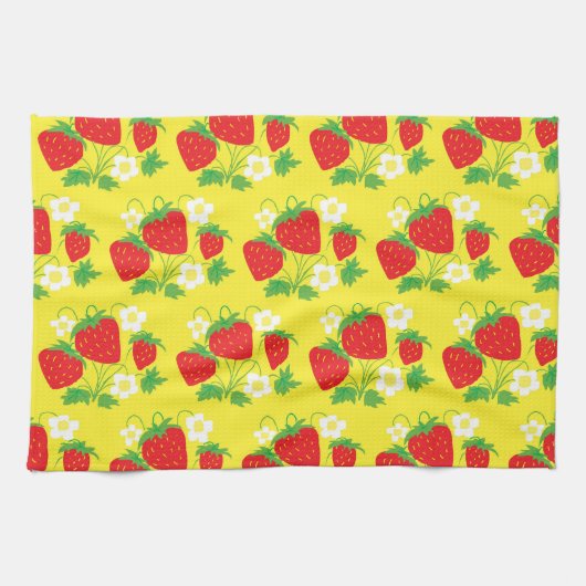 Strawberry and Flower Yellow Pattern Theedoek (Horizontaal)