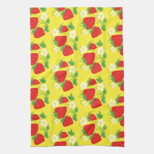 Strawberry and Flower Yellow Pattern Theedoek (Verticaal)