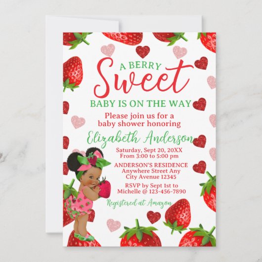 Strawberry Baby Shower Invitation, Berry Sweet Inv Kaart (Voorkant)
