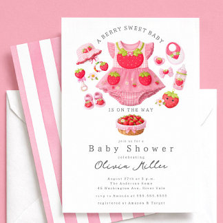 Strawberry Baby Shower Invitation Girl Pink Kaart