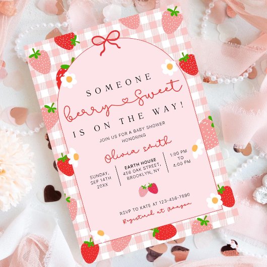 Strawberry Baby Shower Invitation Template, Editab