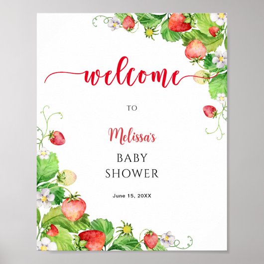Strawberry Baby Shower Welcome Poster (Voorkant)