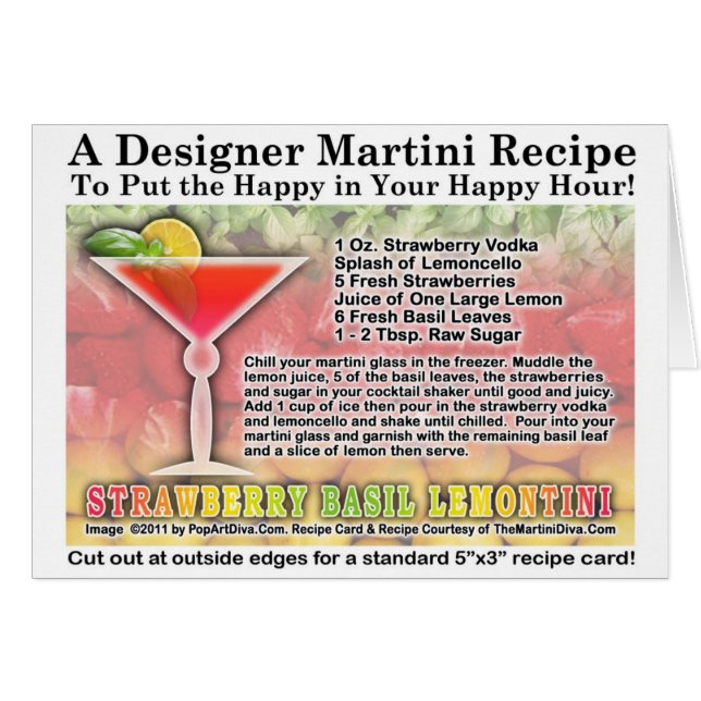 Strawberry Basil Martini Recipe Card (Voorkant Horizontaal)