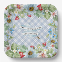Strawberry Berry Blue Gingham Baby naar Bee Shower