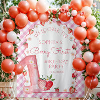 Strawberry Berry Eerste 1e Verjaardag Wavy Welkom