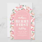 Strawberry Berry Eerste 1e Verjaardagsfeest Kaart (Voorkant)