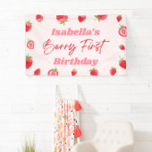 Strawberry Berry Eerste 1e Verjaardagsfeest Spandoek (Insitu)