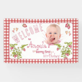 Strawberry Berry Eerste Verjaardagsbanner Spandoek
