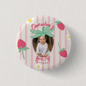 Strawberry Berry First Birthday Button with Photo (Voorkant)