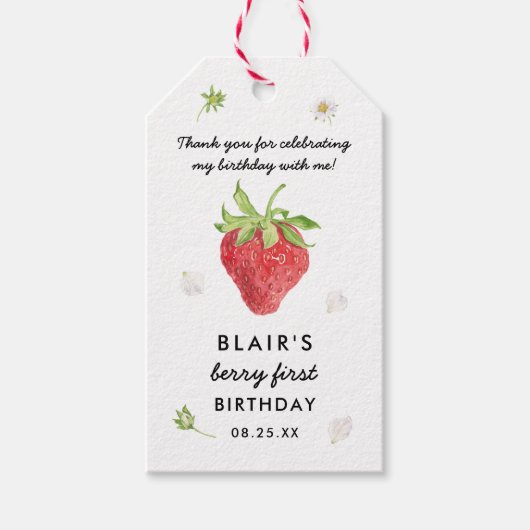 Strawberry Berry First Birthday Dank je Cadeaulabel (Voorkant)