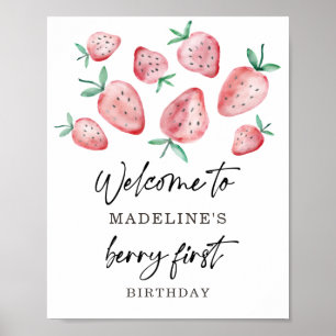 Strawberry Berry First Birthday Girl Sweet Welkom Poster