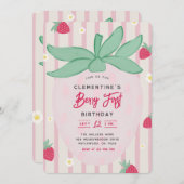 Strawberry Berry First Birthday Invitation (Devant / Derrière)