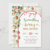 Strawberry Berry First Birthday Invitation (Devant)