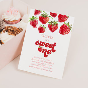 Strawberry Berry First Birthday Invitation Kaart