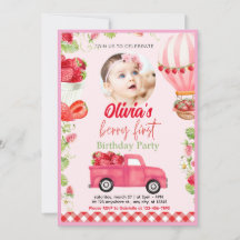 Strawberry Berry First Birthday Invitation
