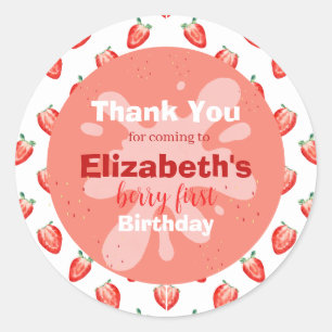 Strawberry Berry First Birthday Invitation Ronde Sticker