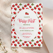 Strawberry Berry First Birthday Party Invitation Kaart