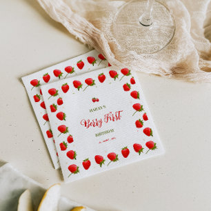 Strawberry Berry First Birthday Party Invitation Servet