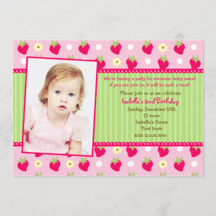 Strawberry Berry Foto Birthday Party Invitations Kaart