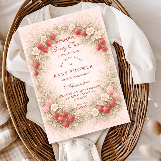 Strawberry Berry Sweet Baby Shower Kaart