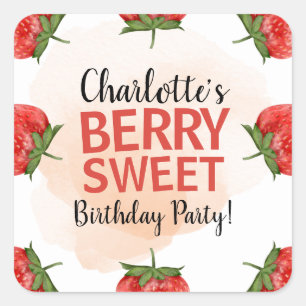 Strawberry Berry Sweet Birthday Party Vierkante Sticker