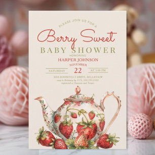 Strawberry Berry Sweet Teapot Baby shower Kaart