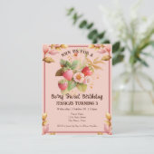 Strawberry Birthday Boho Pink Uitnodiging (Staand voorkant)
