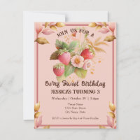 Strawberry Birthday Boho Pink Uitnodiging