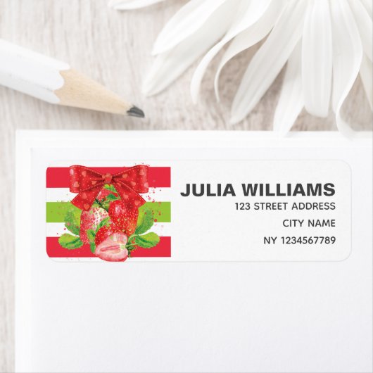 Strawberry Birthday Cute Return Address Etiket (Insitu)