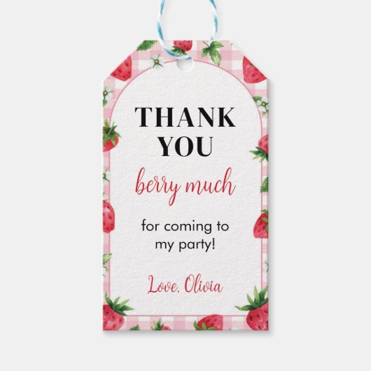 Strawberry Birthday Party Dank u Label Cadeaulabel (Voorkant)