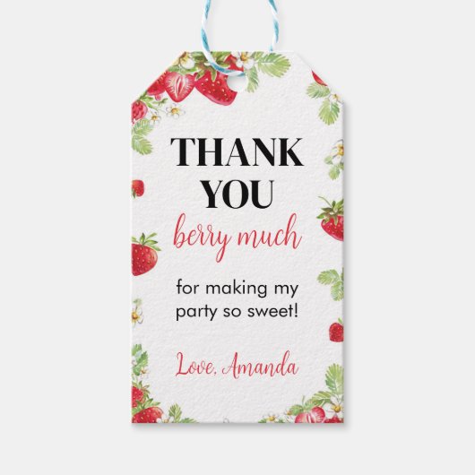 Strawberry Birthday Party Dank u Label Cadeaulabel (Voorkant)