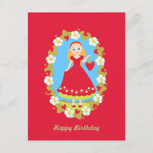 Strawberry Birthday Party Girl Briefkaart