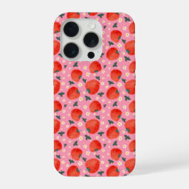 Strawberry Bloom Pattern iPhone 15 Pro Hoesje