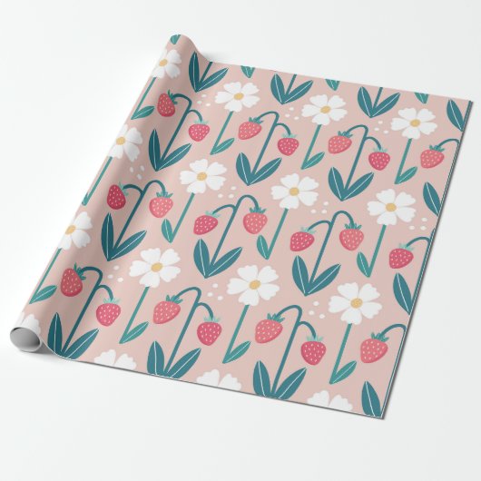Strawberry Blossom Delight Cadeaupapier (Uitgerold)